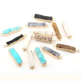 Pendanthalsband Natural Stone Connector Rectangular Strip Form Crystal Cluster Two Holes Charm för smycken Making Armband Halsband Acces