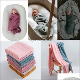 Sciarpe Avvolge Bk 7 Pz / lotto 100% Cotone Coperta per bambini 120X120 Cm Morbide coperte per neonato Garza per il bagno Infant Swaddle Wrap Sacco a pelo Passeggino Dhhpg