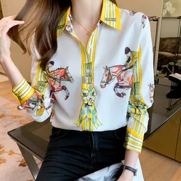 Gömlekler 2022 Bahar Yeni Magnanimous Baskı Uzun Çevli Şifon Gömlek Kadınlar Tasarım Sense Niche Zarif Mizaç Bluz Bayan Üstler