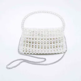 イブニングバッグ2022新しい小さな透明なビーズの財布ハンドバッグ女性のためのホワイトフェイクパールクロスボディ手織りPVC透明220513