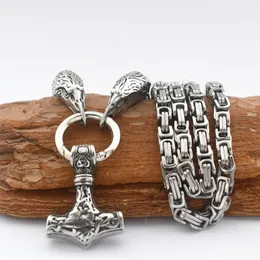Łańcuchy nordyccy mężczyźni kruk naszyjnik wiking stal nierdzewna młotek wisiorek runowy akcesoria biżuterii biżuteria