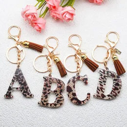 Leopard Print English Letter Acrylic Keychain Tassel Bag Ornaments Jewelry Pendant Car Key rings Accessories Gifts Souvenir