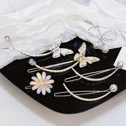 Donna elegante perla strass forcina a forma di farfalla fermagli per capelli in metallo temperamento copricapo fascia accessori per capelli moda