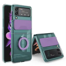 Slide Camera Lens Ring Holder Cases For Samsung Galaxy Z Flip 4 ZFlip3 ZFlip 3 5G Flip4 Clear Hard Shockrpoof Cover