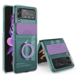 Custodia per anello per obiettivo della fotocamera scorrevole per Samsung Galaxy Z Flip 4 ZFlip3 ZFlip 3 5G Flip4 Clear Hard Shockrpoof Cover