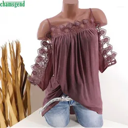 ChamsGend Bayan Dantel Saçak Kapalı Omuz Bayanlar Yarım Kollu Seksi Bluz Artı Boyutu Moda Rahat Blusa De Encaje Bluzlar Gömlek