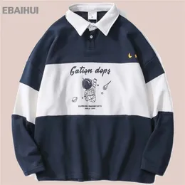 E-BAIHUI Мужская рубашка-поло для пар, пуловер с длинными рукавами астронавта, осень/зима, бархатный корейский студенческий свободный топ с лацканами Q102907 220514