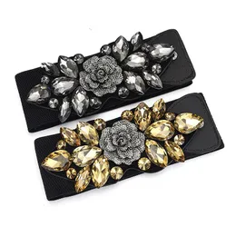 Belts Ladies Wide Girdle Accessory Elastic Waist Chain Vintage Flower Decorative Rhinestone Belt Wholesale Drop