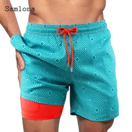 Samlona Plus Size 3xl Män Casual Shorts Bohemain Flower Print Beach Shorts Male Drawstring Korta Byxor Sexiga Mens Kläder 2022 Y220420