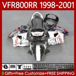 Honda Interceptor VFR800R VFR 800RR 800 CC RR 98-01 BODYS 128NO.14 Beyaz Siyah VFR800RR 800CC VFR800 98 99 00 01 VFR-800 RR 1998 1999 2000 2001 Fairing Kiti