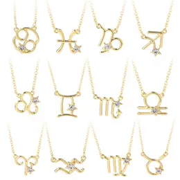 12 Zodiac Constellations Pendants Necklaces For Women Men Gold Color Alloy Symbol Necklace Fashion Jewelry Birthday Gifts