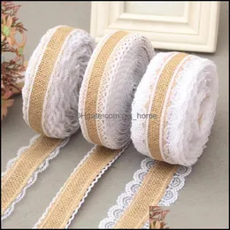 Band Nähen Stoff Werkzeuge Baby Kinder Mutterschaft 20 m/Lot 25 mm natürliche Jute-Sackleinen-Sackleinen-Spitze mit weißem Rand, rustikale Vintage-Hochzeit