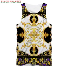 Summer Barok Court Floral Tank Tops Men 3d Drukuj niebieski złoty kwiat luksusowy kamizelka rękawów mężczyzna menu mody mody niestandardowy czołg 220622