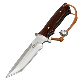 Top Quality Small Fixed Blade Outdoor Survival Knife 440C Blade Wood Handle Camping Hunting Knives With Leather Sheath