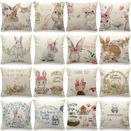 Kuddefodral Happy Easter Egg Bunny Cushion Cover Linen Pillow Case For Living Room Decoration Case SOFA CAR 45X45CM 220623