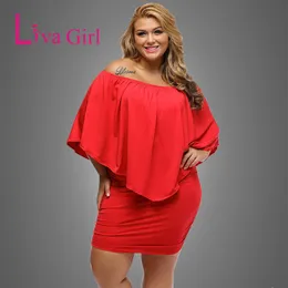 LIVA GIRL Women Plus Size Dress Red Off Shoulder Femme Sexy Mini Dresses Large Big Size Bodycon Casual Vestidos XXL XXXL 220527