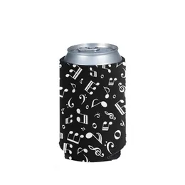 4pcsset Black Music Nots Print Beer Can Cooler Drink Cup Sleeve Insulated Wrap Cover Custom Car Bottle Holders 220707