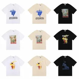 RHUDE MENS Tシャツレディースクラシックシンプルデザイナーラグジュアリーチェストプリントロゴトレンドトップファッションヒップホップハイストリートウェアハイテクスチャーコンフォート