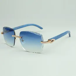 Mittlere Diamanten-Sonnenbrille 3524014 mit blauen Naturholzbeinen und 56-mm-geschliffenen Gläsern