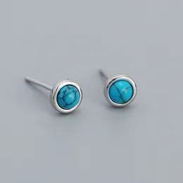 100% 925 Sterling Silver Natural Stone Round Stud örhänge Black Agate Crystal Moonstone örhängen Fina smycken för kvinnor