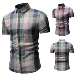 Men's Casual Shirts Classic Delicate Texture Men Short Sleeve Plaid Shirt Summer Lapel Dress Daily TopsMen's