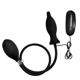 Plug anale gonfiabile in silicone espanso con vibrazione a 10 frequenze Butt plug giocattolo del sesso per maschio femmina