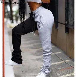 Wjustforu Embroidery Sweatpants For Women Patchwork Fashion Sporting Joggers Feamle Skinny Casual Summer Pants Slim LJ201103