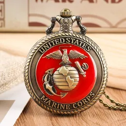 Pocket Watches Vintage United State Marine Corps Theme Quartz Watch Fashion Red Souvenir Pendant Necklace Chain Military Top GiftSpocket