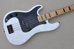 Factory Custom 4-string Left handed White Electric Bass Guitar with Maple Fretboard Black Hardwares maple Neck Offer Customized