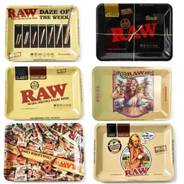 RAW Cartoon Tabak Rolling Metal Smoking Tray 6 Styles 180*125*15mm Zigarettenablagen Messingplatte Herb Handroller Roll Case Roller Grinder Tools Rauchzubehör