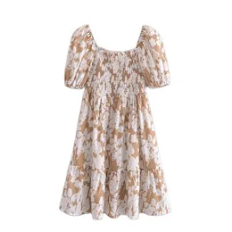 Tangada Summer Women Floral Print Short Dress Square Neck Short Sleeve Ladies Mini Dress Vestidos 3A148 220516