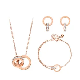 Fashion Street Luxury Roman siffra halsband örhängen armband uppsättning för kvinnor rostfritt stål kristall stud bröllop smycken gåva