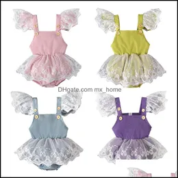 Rompers Kids Girls Lace Fly Sleeve Romper Infant Toddler Jumpsuit Summer Fashion Baby Climbing Clothes Z5835 Drop Deliv Mxhome Dhclp