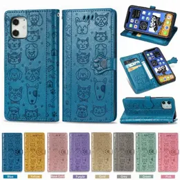 Luxury Dog Pu Leather Flip Wallet Telefonfodral med kortplats f￶r iPhone 14 13 12 11 Pro PROMAX X XS Max 7 8 Plus A51 A71 A12 F62 A32 A52 A72 CASE COVER