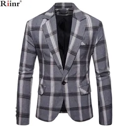 Riinr Brand Autumn Men Casual Blazer Suit Mens Cotton Suit Jacket Slim Fit Mens Classic Smart Casual Blazer For Male 201104