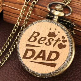 Pocket Watches Dad Hero Father Laser Graved Wood Quartz Watch Halsband Birthday Father's Day Gift For From Daughter Son KidsPocket