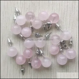 stud Natural Rose Quartz Stone Ball Beads 10mm Mosts Stail Strings Jewelry for Women Dhseller2010 Drop de dhecm