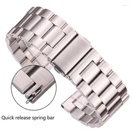 Titta på band Solid rostfritt stål Barcelet Silver Borsta Metal Watchband Män kvinnor Remstillbehör Snabbutgivning Spring Barwatch Hele22