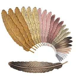 Hurtowe DIY Metal Feather Bookmarks Dokument Książka Mark Etykieta Golden Sier Rose Gold Bookmark Office School Supplies