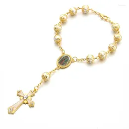 Beaded Strands Utmärkta kedjor radbandsarmband guldpläterade pärlpärlor smycken för kvinnor kors armband Wholsale Jesus Accessorise Kent22