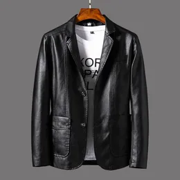 Guapo traje negro chaqueta de cuero hombres tendencia abrigo suelto hombre bombardero otoño ropa locomotora chaqueta de cuero para hombre 220816