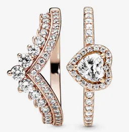 100 ٪ 925 sterling Silver Heart of Rose Princess Wishbone Conging Ring مجموعة لخواتم الزفاف 2022