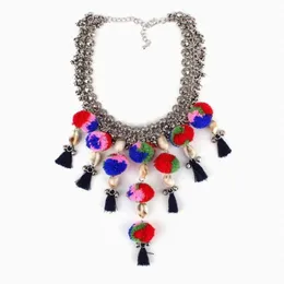 Anhänger Halsketten Vintage Ethnische Silber Farbe Kette Bunte Baumwolle Perle Ball Aussage Shell Halskette Mode Ankunft Marke NecklacePendant