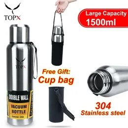 TOPX Large Capacity Stainless Steel Thermos Portable Vacuum Flask Insulated Tumbler Sport Cycling Thermo Bottle 500/1000/1500ml 220423