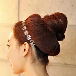 Modne nakrycia głowy metalowe dama pusta róża kwiat elastyczne opaski na włosy złote nakrycia głowy kobiety akcesoria ślubne