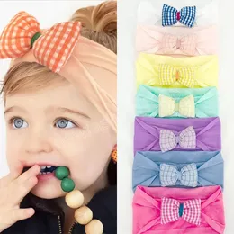 Hårtillbehör Baby Girls Bow Gitter Headbands Knuted Plaid Headwear Mode Kids Hairbow Boutique Barn Nylon Headband