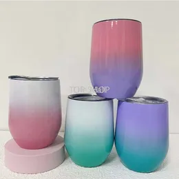 Fast Delivery 12oz Wine Tumbler With Sealed Lids Stainless Steel Gradient Colors Thermos Beer Mugs Insulated Water Glass For Part Gift EE