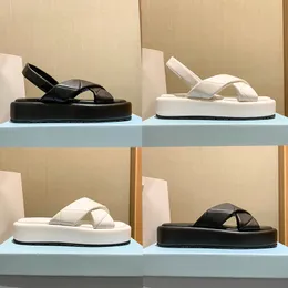 10a retro espelho qualidade designer 2023 moda acolchoado nappa couro crisscross flatform sandálias chinelo mulheres sapatos branco preto liso verão sandália mulheres praia