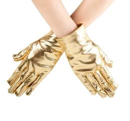 Frauen Punk Rock Handschuhe Metallic Night Club Show Abend Kostüm Accessoires Kunstpatent PU Handschuh Bühnenbühnen props Gold Silber Rot Schwarz