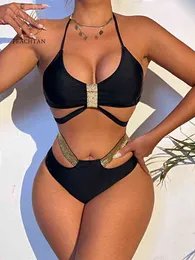 Peachtan Bandeau push up bikinis String swimsuit women Hollow out swimwear conjunto biquinis feminino trajes de baño mujer 2022 Y220420